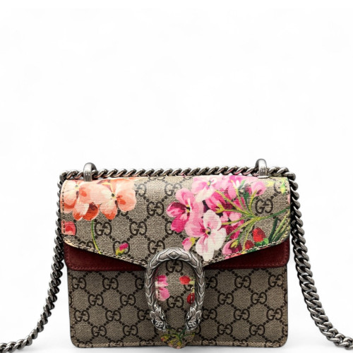 Gucci Mini Dionysus GG Supreme Monogram Blooms Beige Pink Red