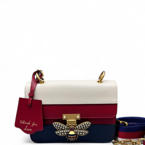 Gucci Queen Margaret Broadway Shoulder Bag Calfskin White Red Blue
