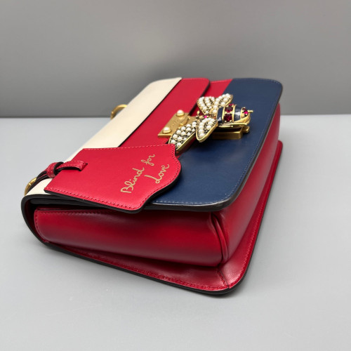 Gucci Queen Margaret Broadway Shoulder Bag Calfskin White Red Blue