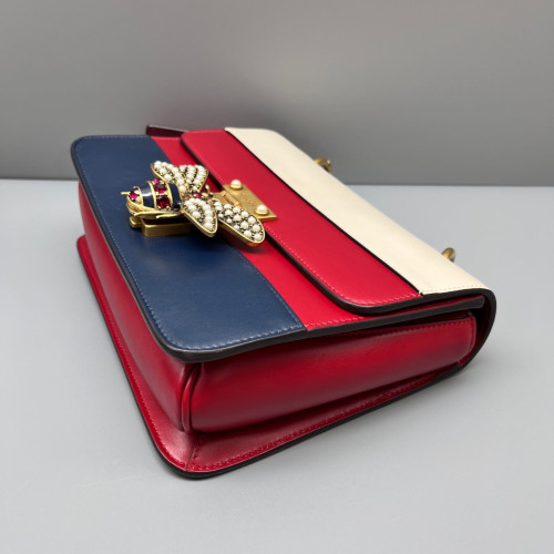 Gucci Queen Margaret Broadway Shoulder Bag Calfskin White Red Blue
