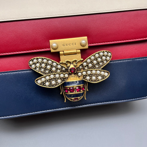 Gucci Queen Margaret Broadway Shoulder Bag Calfskin White Red Blue