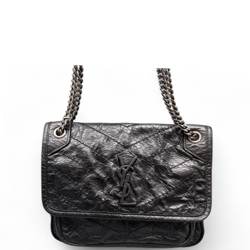 Yves Saint Laurent Mini Niki Chain Pull Up Leather Black