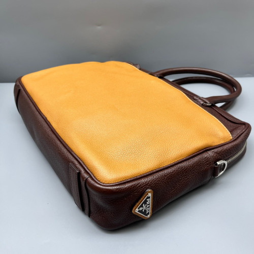 Prada Briefcase Vitello Daino Brown Yellow Prada Briefcase Vitello Daino Brown Yellow