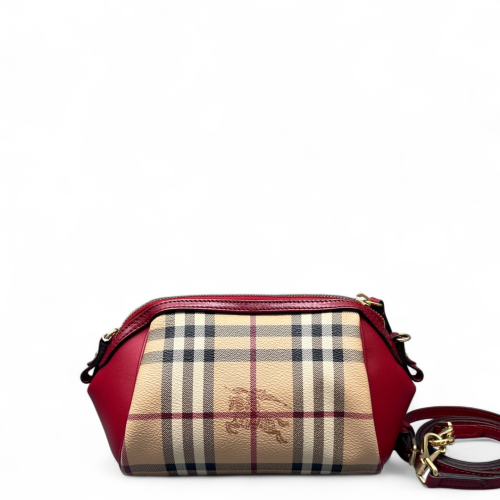Burberry Crossbody Bag Calfskin Haymarket Check Beige Red Black
