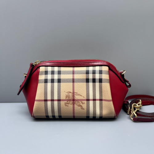 Burberry Crossbody Bag Calfskin Haymarket Check Beige Red Black