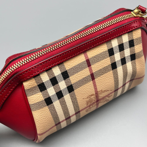 Burberry Crossbody Bag Calfskin Haymarket Check Beige Red Black