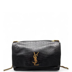 Yves Saint Laurent Medium Kate Reversible Shoulder Bag Calfskin Crocodile Embossed Black