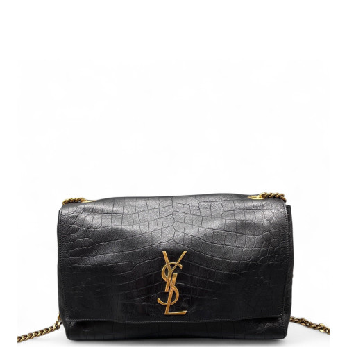 Yves Saint Laurent Medium Kate Reversible Shoulder Bag Calfskin Crocodile Embossed Black