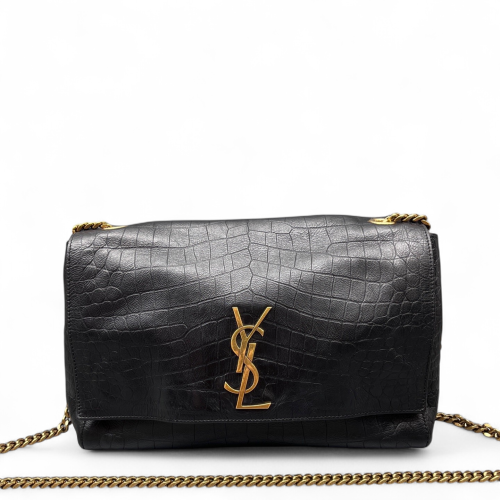 Yves Saint Laurent Medium Kate Reversible Shoulder Bag Calfskin Crocodile Embossed Black