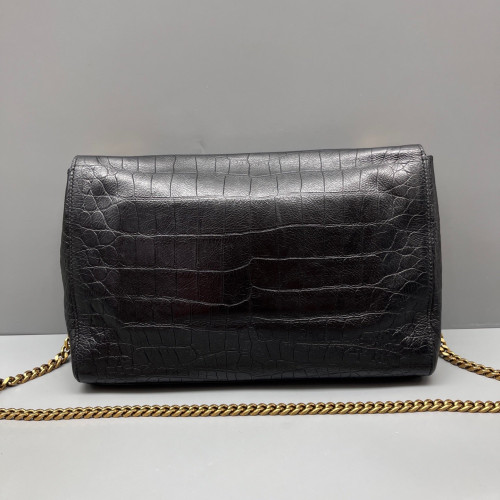 Yves Saint Laurent Medium Kate Reversible Shoulder Bag Calfskin Crocodile Embossed Black