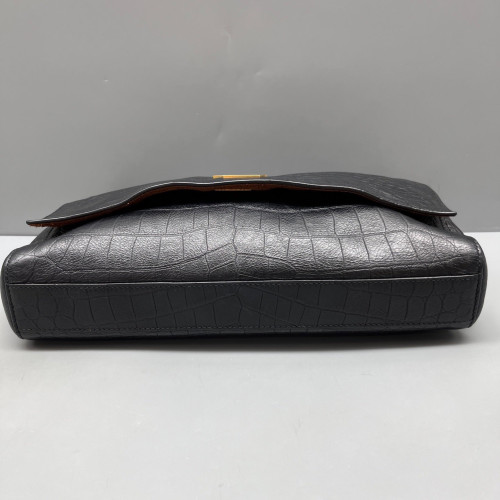 Yves Saint Laurent Medium Kate Reversible Shoulder Bag Calfskin Crocodile Embossed Black