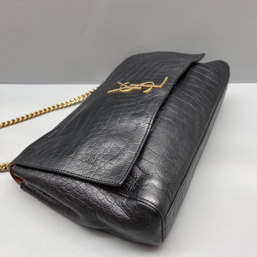 Yves Saint Laurent Medium Kate Reversible Shoulder Bag Calfskin Crocodile Embossed Black