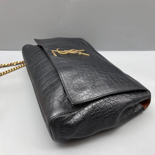 Yves Saint Laurent Medium Kate Reversible Shoulder Bag Calfskin Crocodile Embossed Black