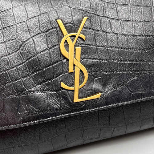 Yves Saint Laurent Medium Kate Reversible Shoulder Bag Calfskin Crocodile Embossed Black