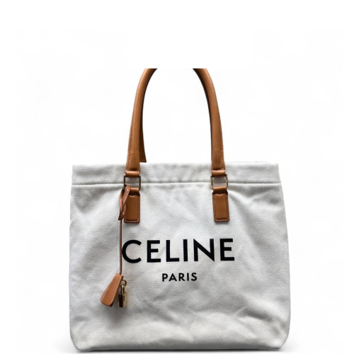 Celine Tote Bag Canvas Calfskin Tan Beige Celine Tote Bag Canvas Calfskin Tan Beige