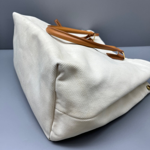 Celine Tote Bag Canvas Calfskin Tan Beige Celine Tote Bag Canvas Calfskin Tan Beige