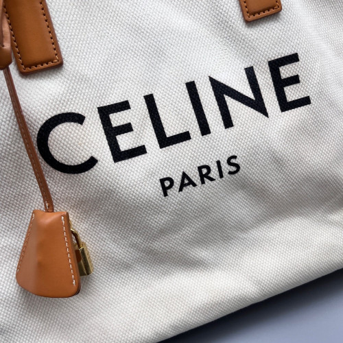 Celine Tote Bag Canvas Calfskin Tan Beige Celine Tote Bag Canvas Calfskin Tan Beige