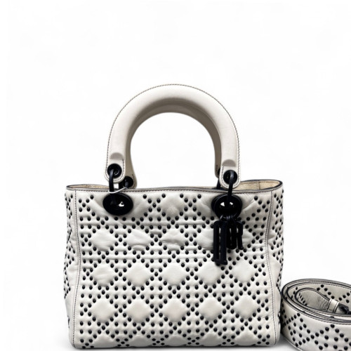 Dior Studded Studded Medium Supple Lady Dior Lambskin White