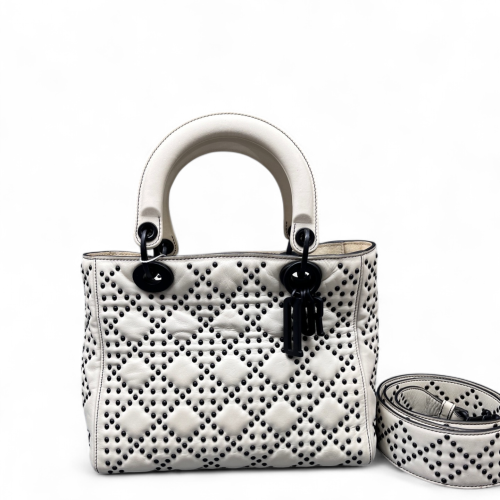 Dior Studded Studded Medium Supple Lady Dior Lambskin White