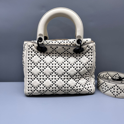 Dior Studded Studded Medium Supple Lady Dior Lambskin White