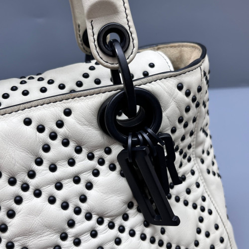 Dior Studded Studded Medium Supple Lady Dior Lambskin White