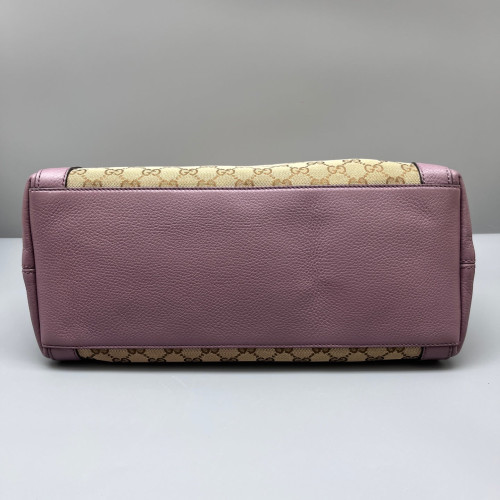 Gucci Tote Bag Canvas GG Supreme Monogram Calfskin Beige Brown Purple