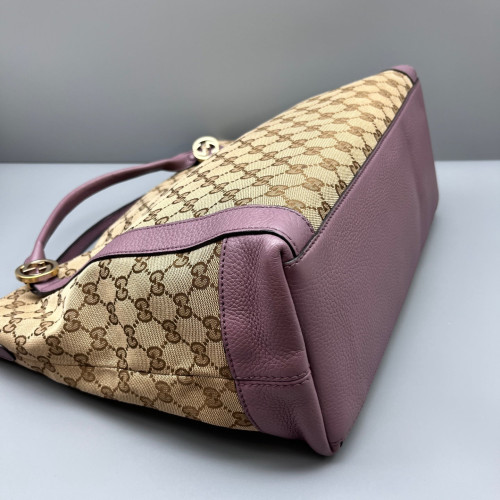 Gucci Tote Bag Canvas GG Supreme Monogram Calfskin Beige Brown Purple