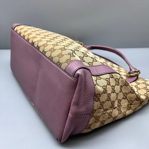 Gucci Tote Bag Canvas GG Supreme Monogram Calfskin Beige Brown Purple