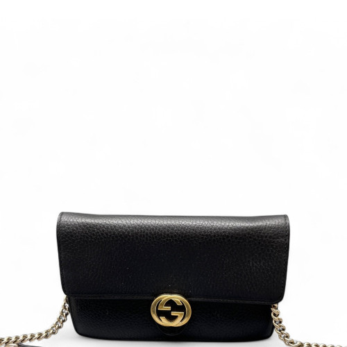 Gucci Interlocking G Wallet On Chain WOC Grained Calfskin Black Gucci Interlocking G Wallet On Chain WOC Grained Calfskin Black