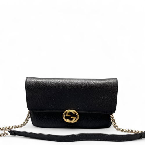 Gucci Interlocking G Wallet On Chain WOC Grained Calfskin Black Gucci Interlocking G Wallet On Chain WOC Grained Calfskin Black