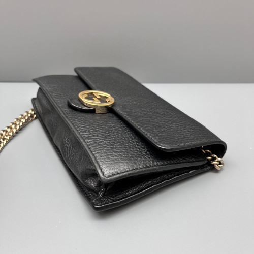 Gucci Interlocking G Wallet On Chain WOC Grained Calfskin Black Gucci Interlocking G Wallet On Chain WOC Grained Calfskin Black
