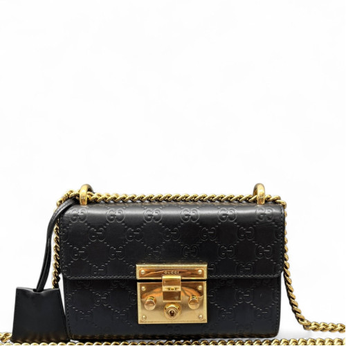 Gucci Small Padlock Shoulder Bag Guccissima Black