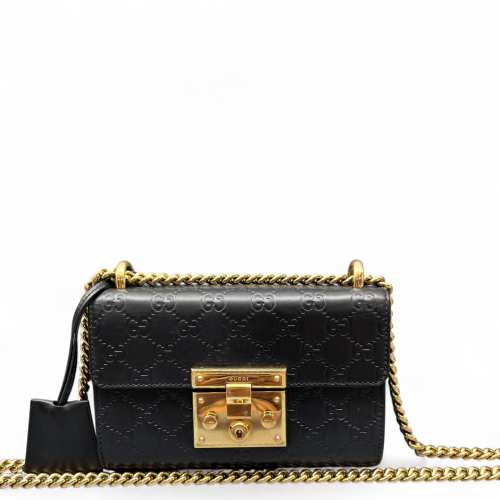 Gucci Small Padlock Shoulder Bag Guccissima Black