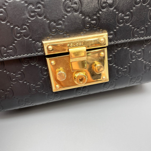 Gucci Small Padlock Shoulder Bag Guccissima Black