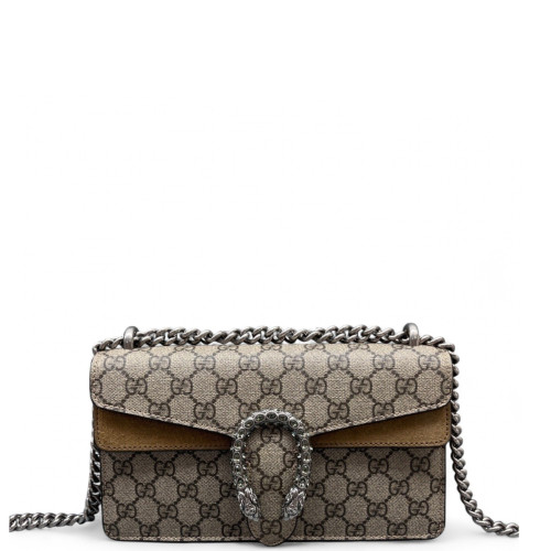 Gucci Meium Dionysus GG Supreme Monogram Suede Beige Brown
