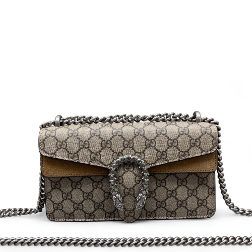 Gucci Meium Dionysus GG Supreme Monogram Suede Beige Brown