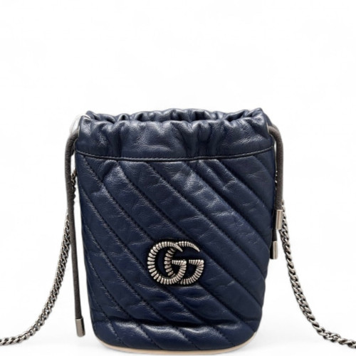 Gucci Matelasse Mini GG Marmont Bucket Bag Calfskin Blue