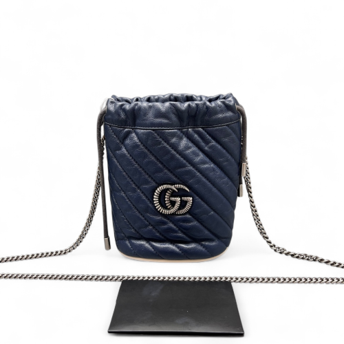 Gucci Matelasse Mini GG Marmont Bucket Bag Calfskin Blue