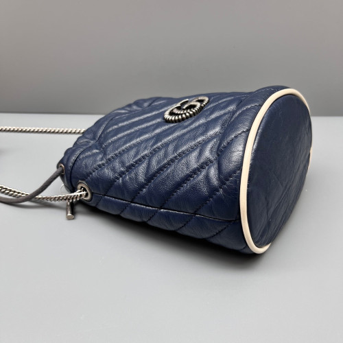 Gucci Matelasse Mini GG Marmont Bucket Bag Calfskin Blue