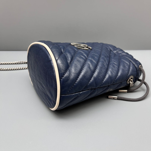 Gucci Matelasse Mini GG Marmont Bucket Bag Calfskin Blue
