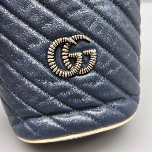 Gucci Matelasse Mini GG Marmont Bucket Bag Calfskin Blue