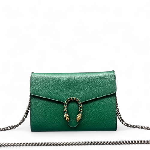 Gucci Crystal GG Marmont Chain Wallet Grained Calfskin Green