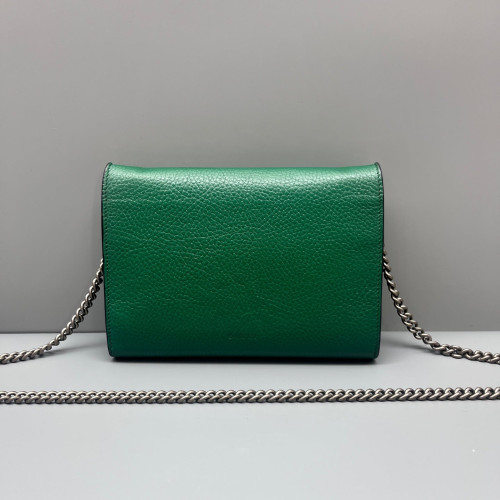 Gucci Crystal GG Marmont Chain Wallet Grained Calfskin Green