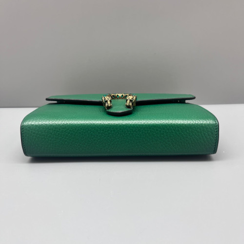 Gucci Crystal GG Marmont Chain Wallet Grained Calfskin Green