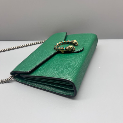 Gucci Crystal GG Marmont Chain Wallet Grained Calfskin Green