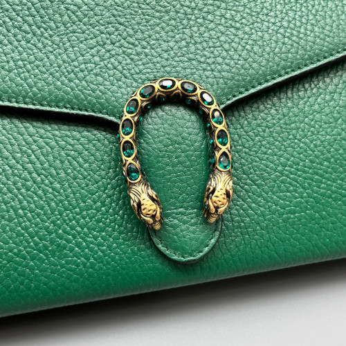Gucci Crystal GG Marmont Chain Wallet Grained Calfskin Green