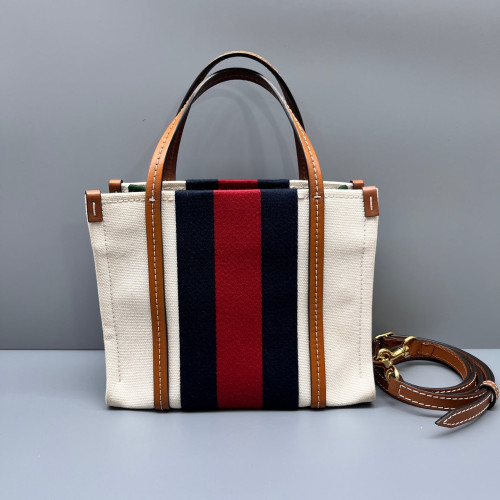 Gucci Ophidia Tote Bag Canvas Calfskin White Brown Red