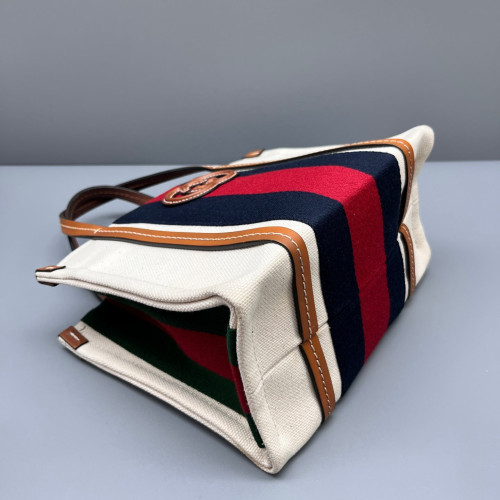 Gucci Ophidia Tote Bag Canvas Calfskin White Brown Red