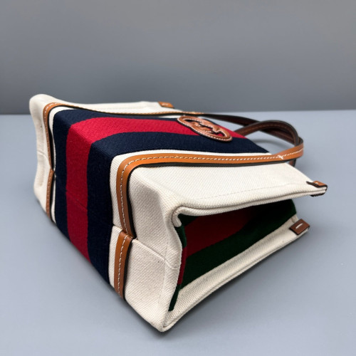 Gucci Ophidia Tote Bag Canvas Calfskin White Brown Red