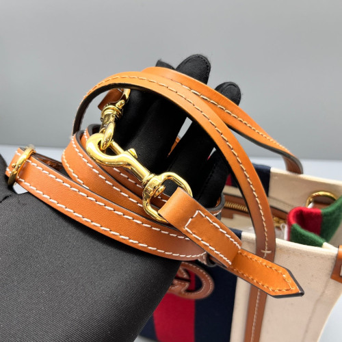 Gucci Ophidia Tote Bag Canvas Calfskin White Brown Red